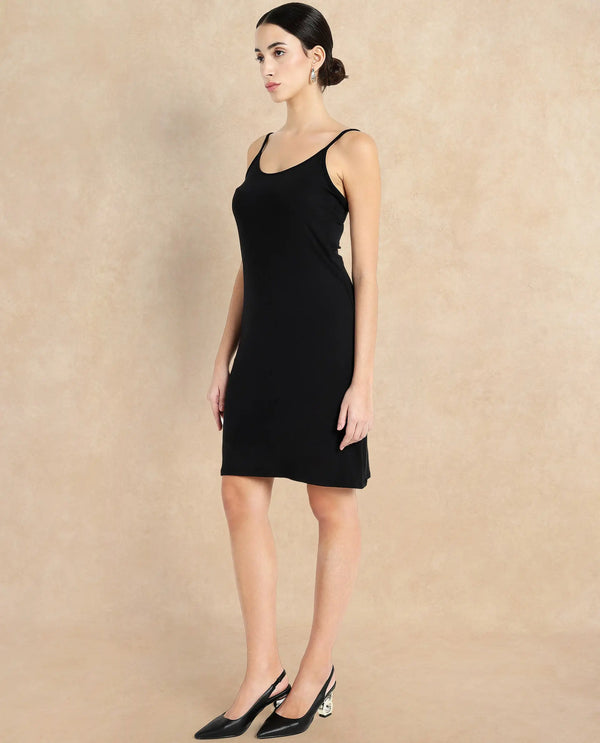 Rareism Women Slippy Black Modal Fabric Solid Inner Wear