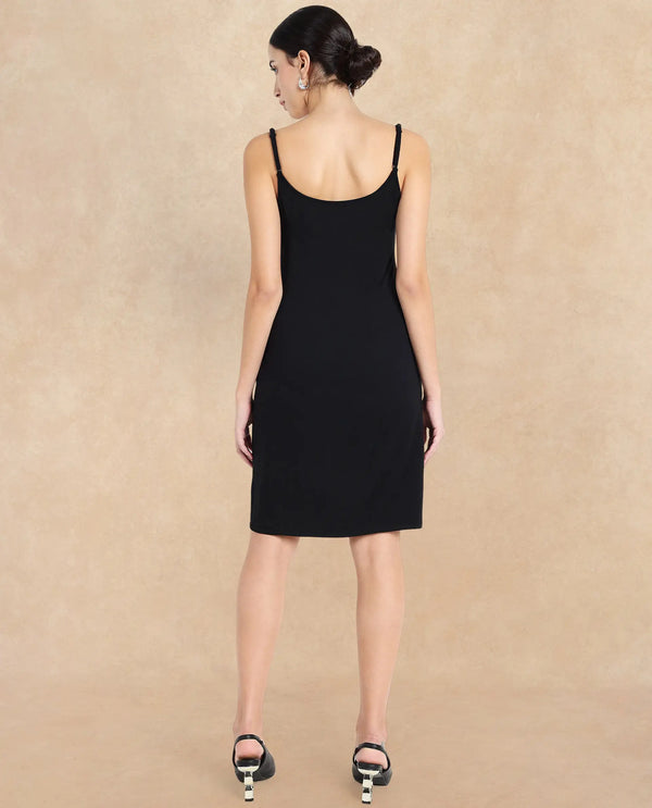 Rareism Women Slippy Black Modal Fabric Solid Inner Wear