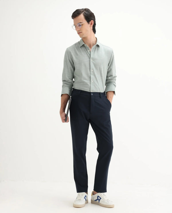 Rare Rabbit Men's Slub Sage Cotton Fabric Full Sleeves Collared Neck Button Closure Plain Shirt
