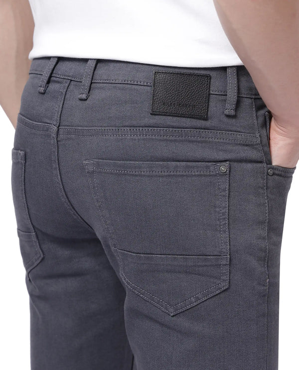 Rare Rabbit Men Smok Grey Cotton Polyester Fabric Mid Wash Slim Fit Plain Denim Pant