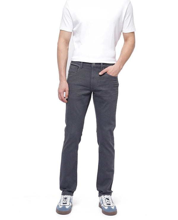 Rare Rabbit Men Smok Grey Cotton Polyester Fabric Mid Wash Slim Fit Plain Denim Pant