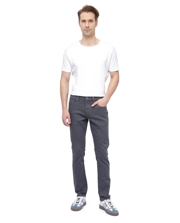 Rare Rabbit Men Smok Grey Cotton Polyester Fabric Mid Wash Slim Fit Plain Denim Pant