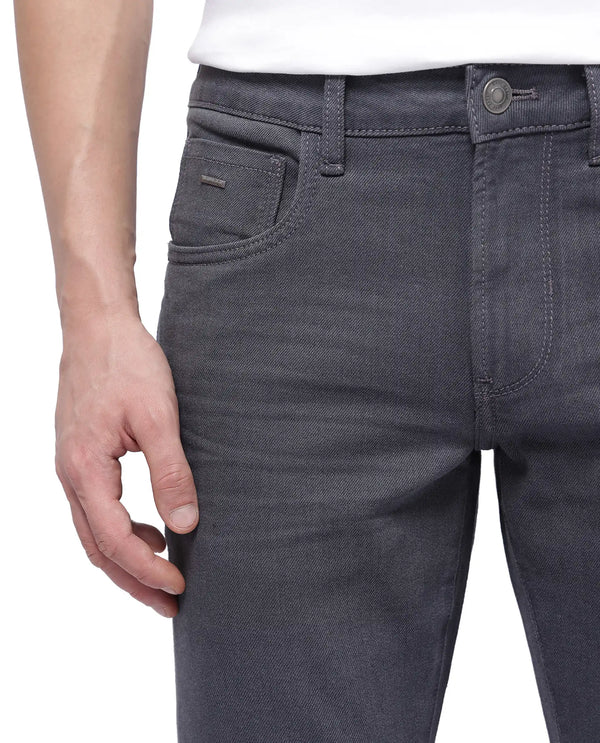 Rare Rabbit Men Smok Grey Cotton Polyester Fabric Mid Wash Slim Fit Plain Denim Pant