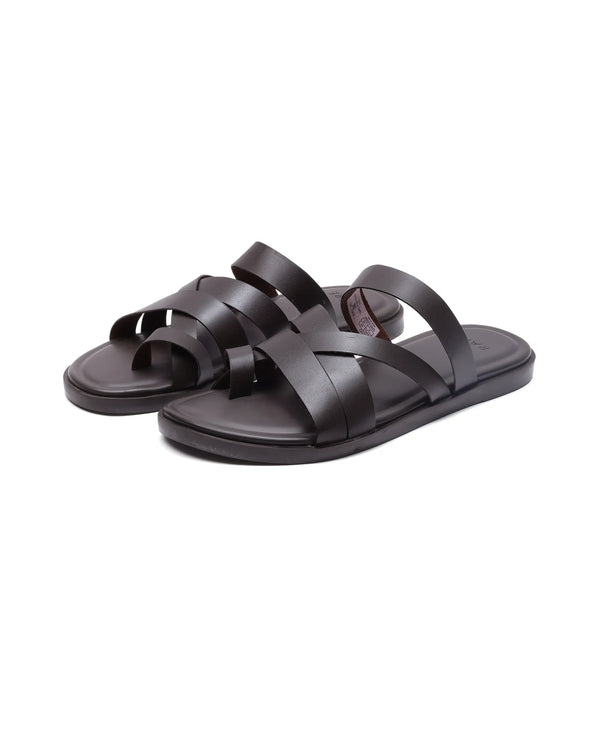 Rare Rabbit Men Soho Dark Coffee Slip-On Closure Sandal