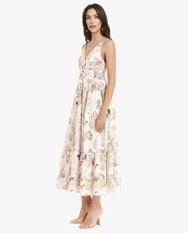 Rareism Women's Sojer Multi  Shoulder Straps  Sleeveless Paisley Print Fit And Flare Maxi Dress