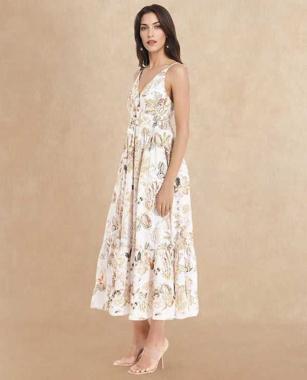 Rareism Women's Sojer Multi  Shoulder Straps  Sleeveless Paisley Print Fit And Flare Maxi Dress