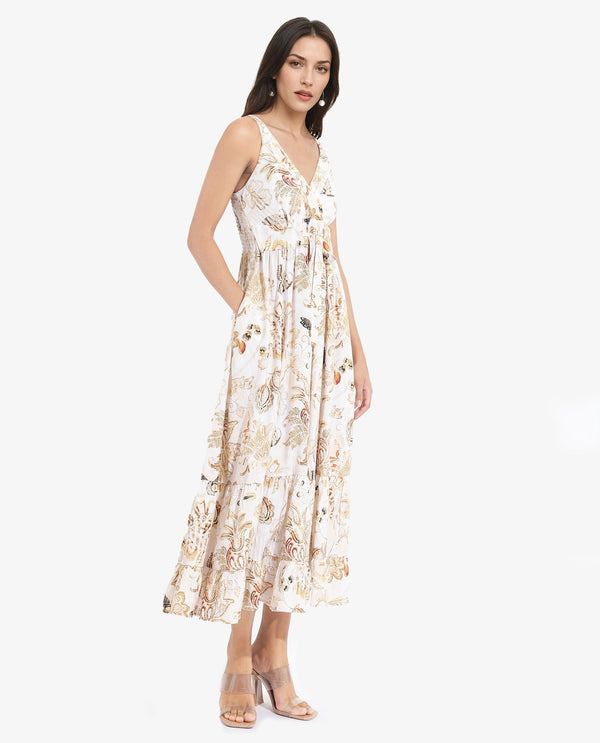 Rareism Women's Sojer Multi  Shoulder Straps  Sleeveless Paisley Print Fit And Flare Maxi Dress