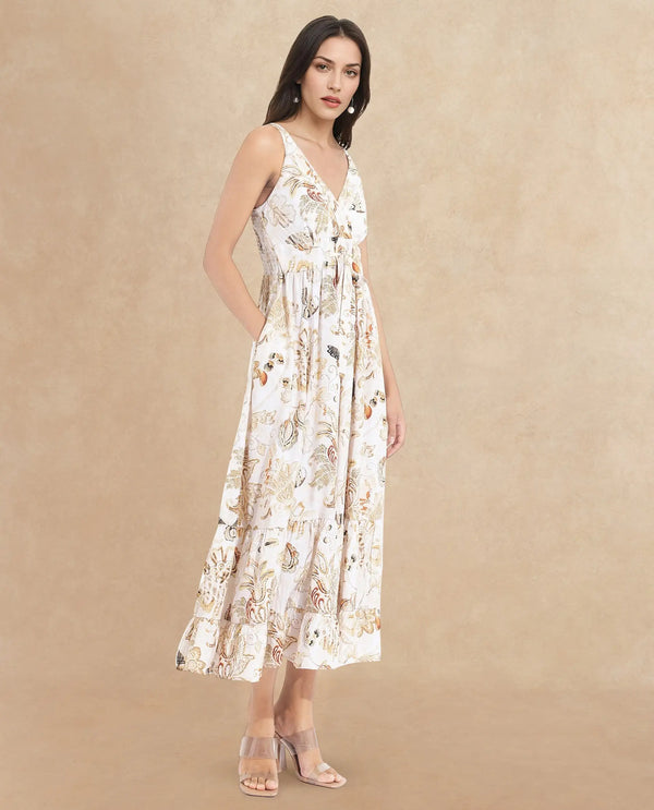 Rareism Women's Sojer Multi  Shoulder Straps  Sleeveless Paisley Print Fit And Flare Maxi Dress