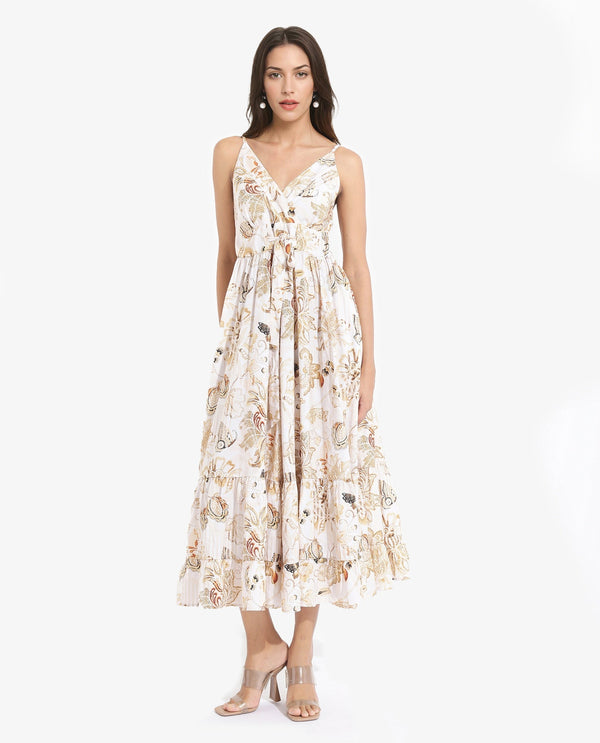 Rareism Women's Sojer Multi  Shoulder Straps  Sleeveless Paisley Print Fit And Flare Maxi Dress