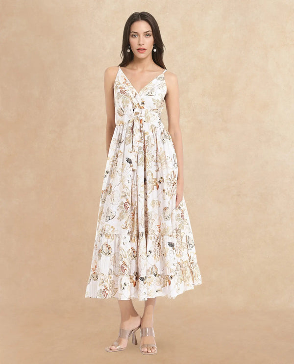Rareism Women's Sojer Multi  Shoulder Straps  Sleeveless Paisley Print Fit And Flare Maxi Dress