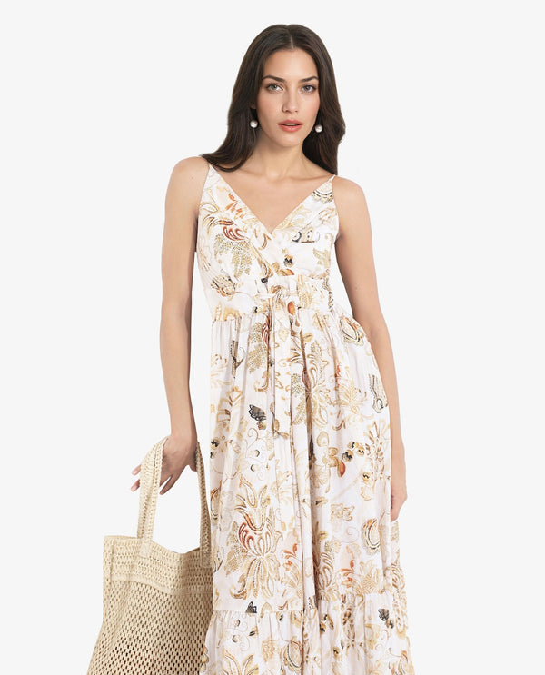 Rareism Women's Sojer Multi  Shoulder Straps  Sleeveless Paisley Print Fit And Flare Maxi Dress
