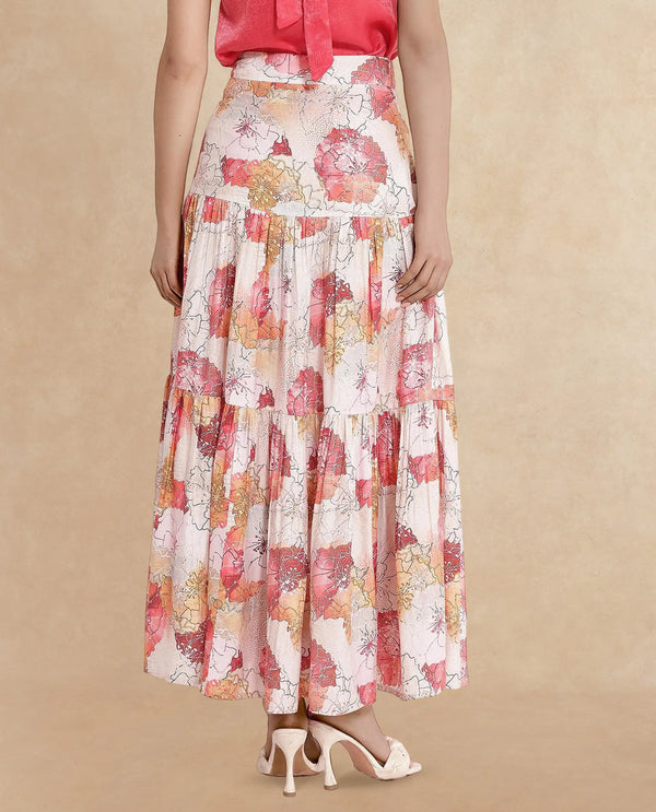 Rareism Women Solan Multi Zip Flared Maxi Floral Print Skirt