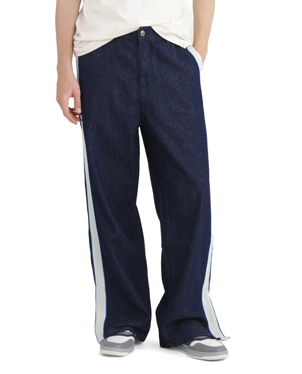 Rare Rabbit Men's Sol Dark Blue Cotton Fabric Mid Rise Dark Wash Striped Jeans