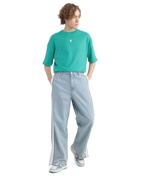 Rare Rabbit Men's Sol Light Blue Cotton Fabric Cotton Fabric Mid Rise Dark Wash Striped Jeans
