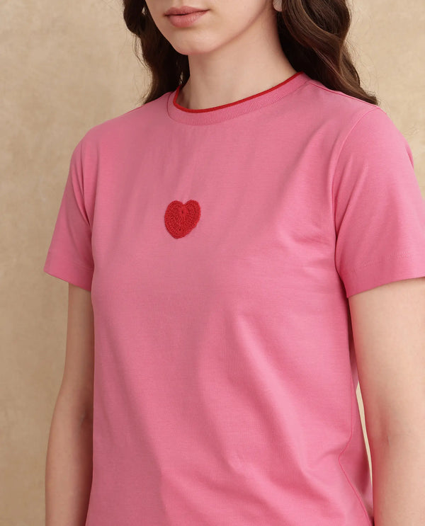 Rareism Women Somger Pink Crew Neck Plain T-Shirt