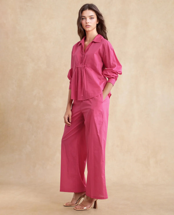 Rareism Women Somhur-B Pink Cotton Fabric Straight Fit Ankle Length Plain Trouser