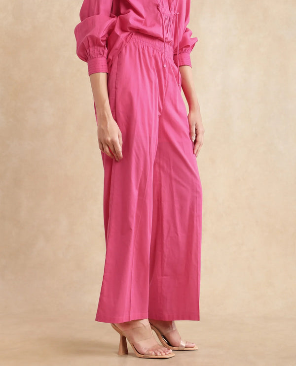 Rareism Women Somhur-B Pink Cotton Fabric Straight Fit Ankle Length Plain Trouser