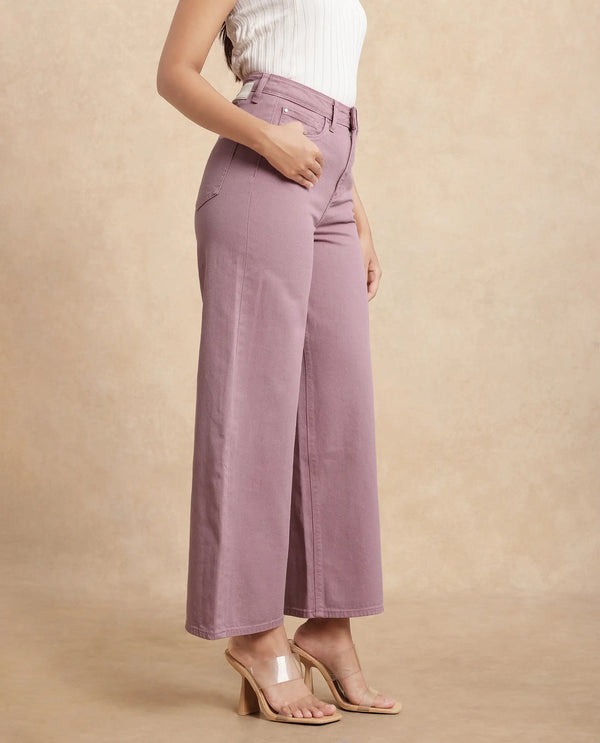 Rareism Women Somnim Dusky Pink Cotton Fabric Button Closure Wide Fit Ankle Length Plain Trouser