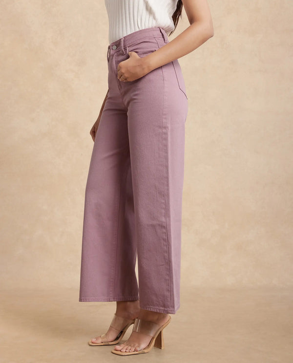 Rareism Women Somnim Dusky Pink Cotton Fabric Button Closure Wide Fit Ankle Length Plain Trouser