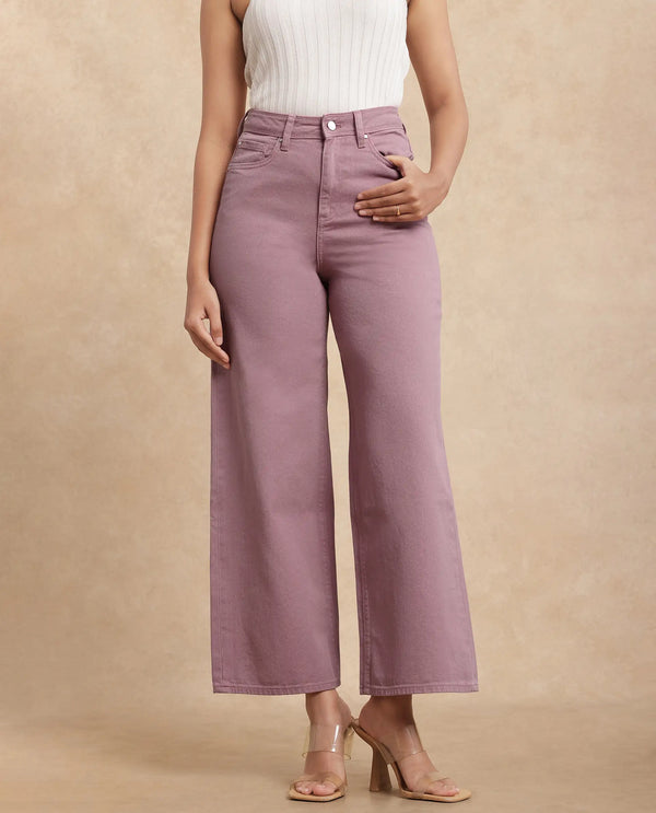 Rareism Women Somnim Dusky Pink Cotton Fabric Button Closure Wide Fit Ankle Length Plain Trouser