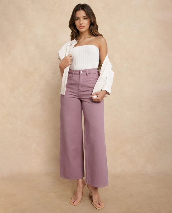 Rareism Women Somnim Dusky Pink Cotton Fabric Button Closure Wide Fit Ankle Length Plain Trouser