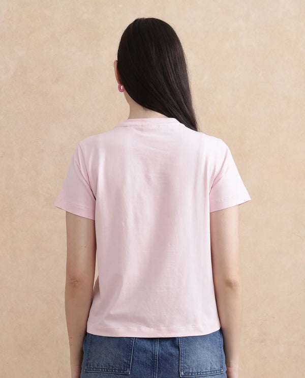 Rareism Women Somrac Light Pink Crew Neck Graphic Print T-Shirt