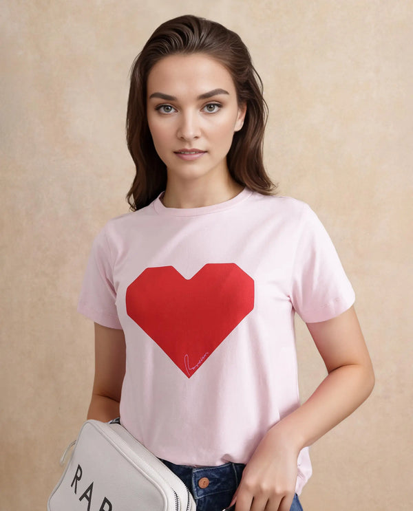 Rareism Women Somrac Light Pink Crew Neck Graphic Print T-Shirt