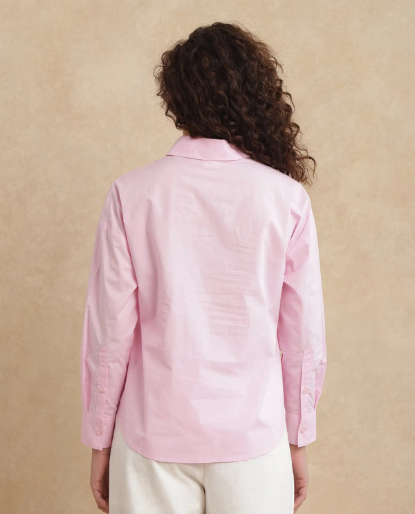 Rareism Women Somrang Pink Cotton Fabric Cuffed Sleeve Collared Neck Button Closure Plain Shirt