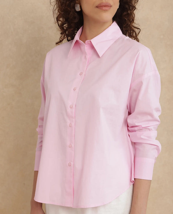 Rareism Women Somrang Pink Cotton Fabric Cuffed Sleeve Collared Neck Button Closure Plain Shirt