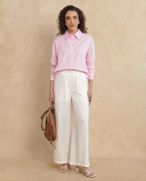 Rareism Women Somrang Pink Cotton Fabric Cuffed Sleeve Collared Neck Button Closure Plain Shirt