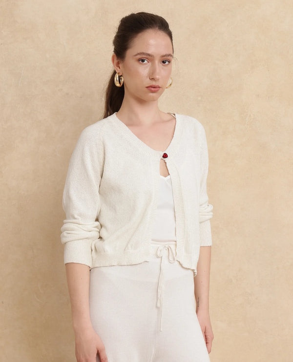 Rareism Women Somres Beige Polyester Cotton Fabric Full Sleeve Relaxed Fit Shrug