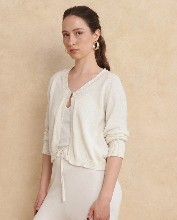 Rareism Women Somres Beige Polyester Cotton Fabric Full Sleeve Relaxed Fit Shrug