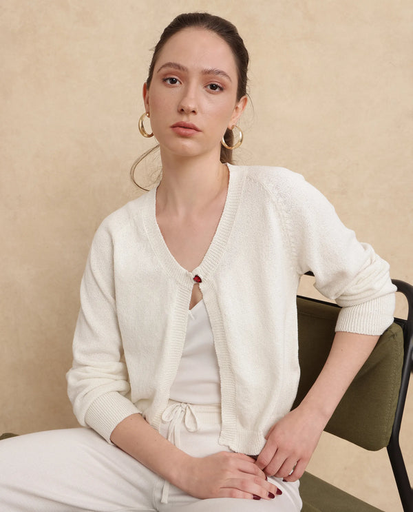 Rareism Women Somres Beige Polyester Cotton Fabric Full Sleeve Relaxed Fit Shrug