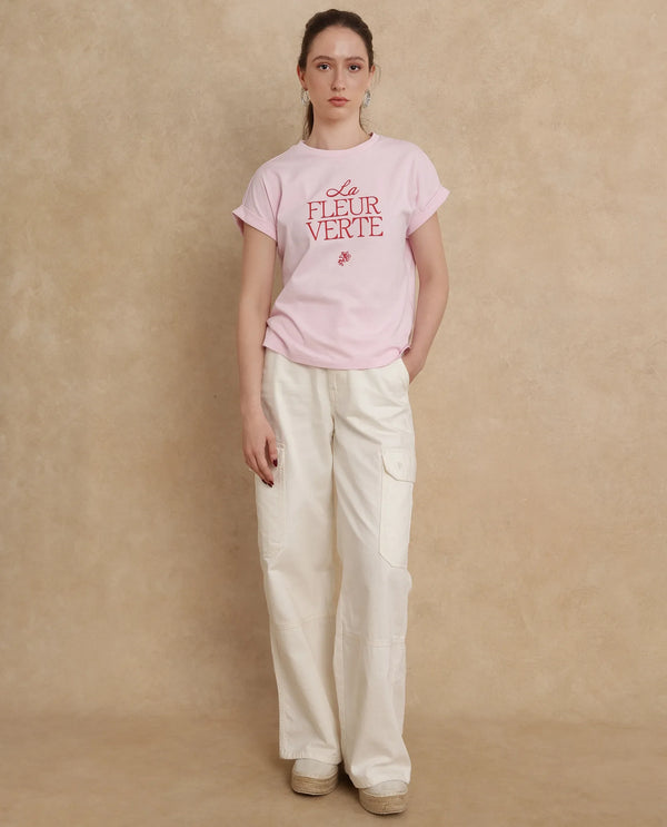 Rareism Women Somrit Light Pink Crew Neck Graphic Print T-Shirt