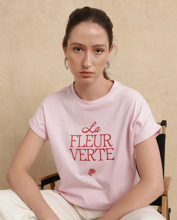 Rareism Women Somrit Light Pink Crew Neck Graphic Print T-Shirt