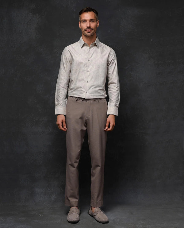 Rare Rabbit Men Sonnet Beige Cotton Full Sleeve Button Closure Regular Fit Geometric Print Shirt
