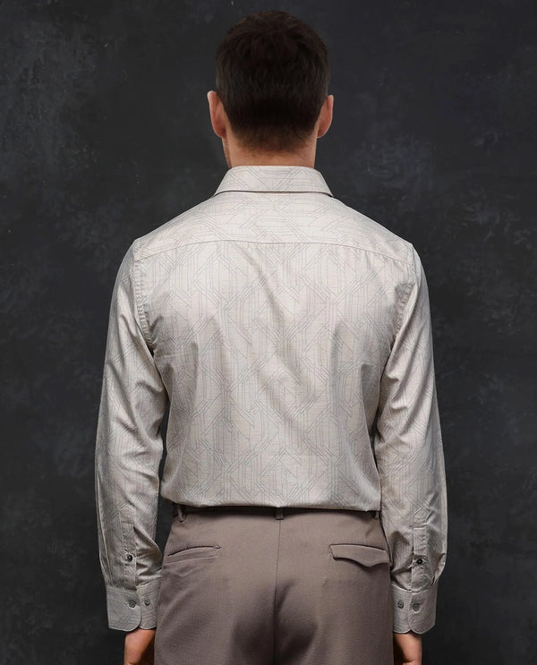 Rare Rabbit Men Sonnet Beige Cotton Full Sleeve Button Closure Regular Fit Geometric Print Shirt