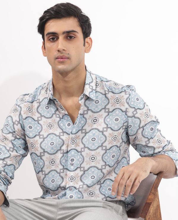 Rare Rabbit Mens Soren Pastel Multi Viscose Fabric Full Sleeves Abstract Floral Print Shirt