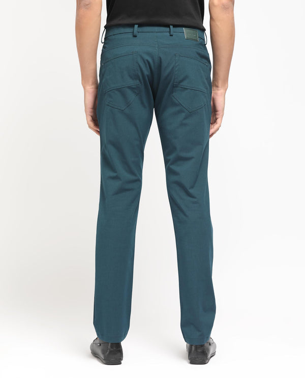 Rare Rabbit Men's Spark Dark Petrol Solid Mid-Rise Regular Fit Trouser
