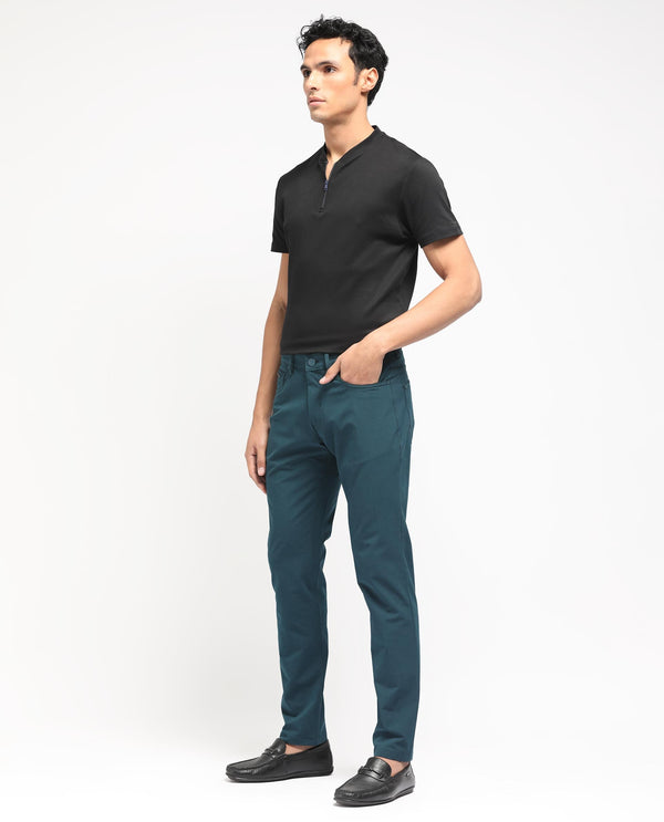Rare Rabbit Men's Spark Dark Petrol Solid Mid-Rise Regular Fit Trouser
