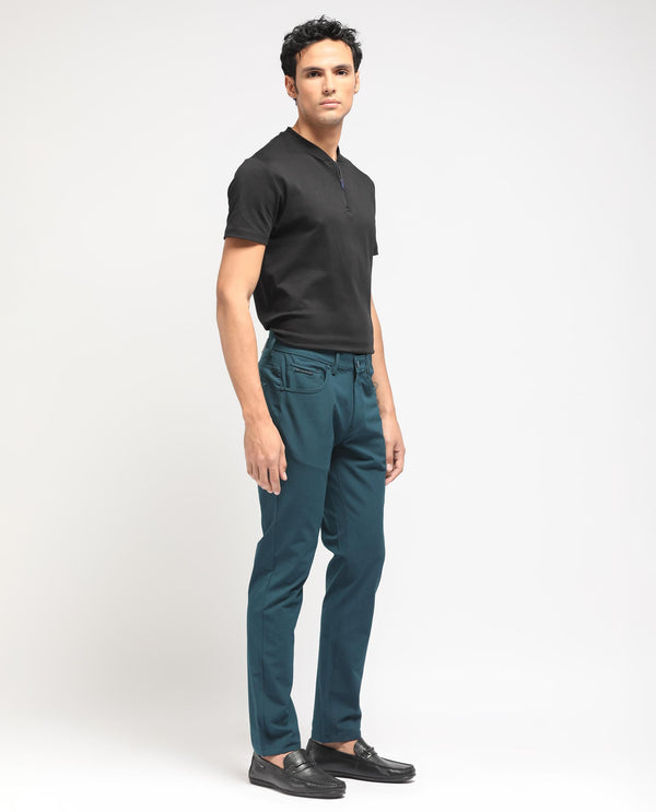 Rare Rabbit Men's Spark Dark Petrol Solid Mid-Rise Regular Fit Trouser
