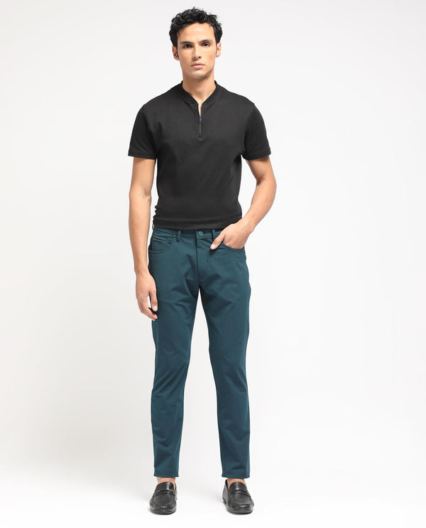 Rare Rabbit Men's Spark Dark Petrol Solid Mid-Rise Regular Fit Trouser