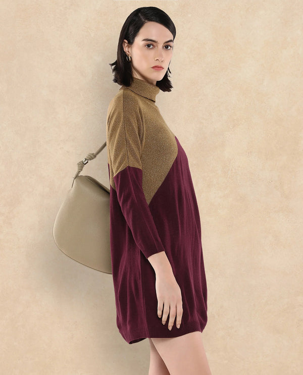 Rareism Women Spaton Maroon Plain Crew Neck Plain Sweater