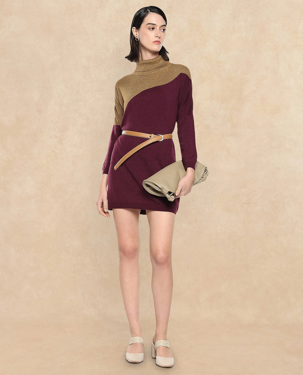 Rareism Women Spaton Maroon Plain Crew Neck Plain Sweater