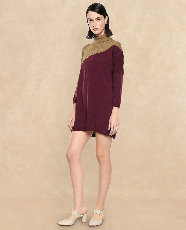 Rareism Women Spaton Maroon Plain Crew Neck Plain Sweater