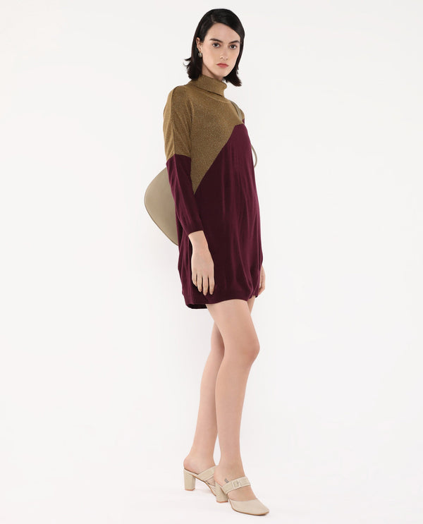 Rareism Women Spaton Maroon Plain Crew Neck Plain Sweater