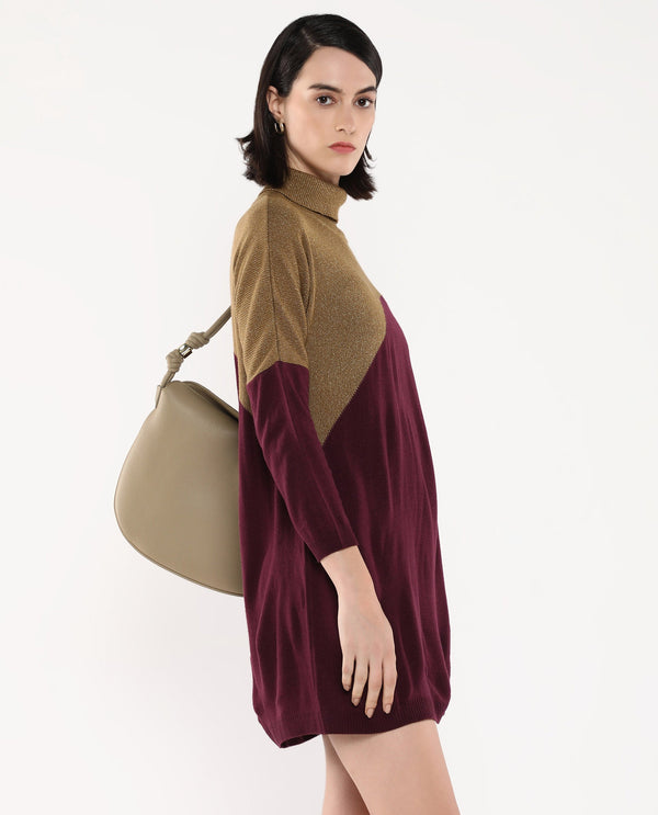 Rareism Women Spaton Maroon Plain Crew Neck Plain Sweater