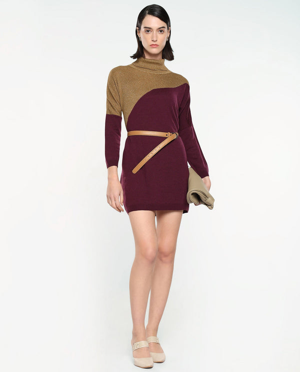 Rareism Women Spaton Maroon Plain Crew Neck Plain Sweater