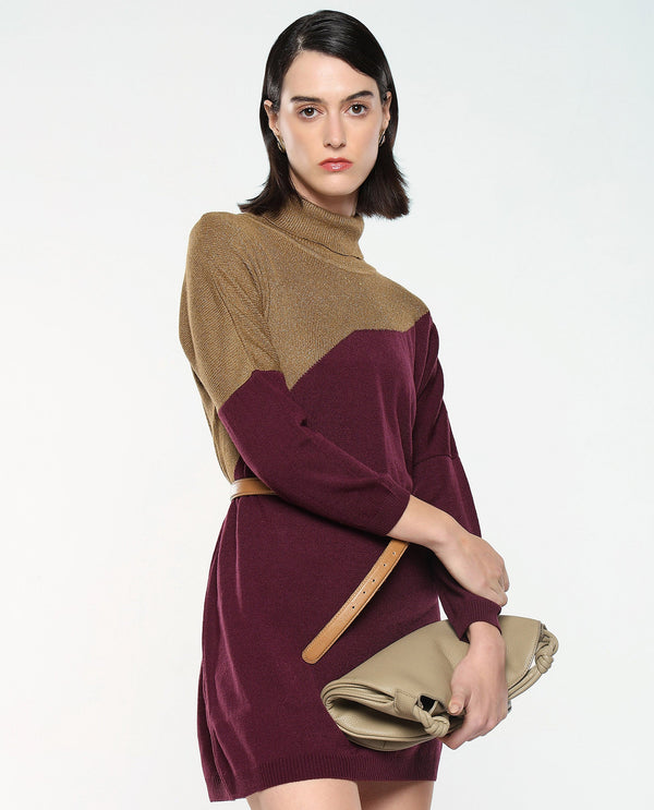 Rareism Women Spaton Maroon Plain Crew Neck Plain Sweater