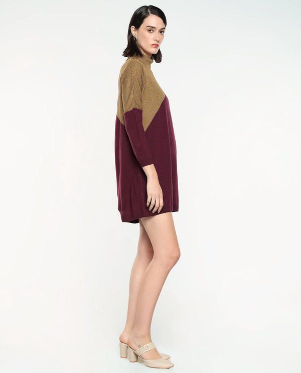 Rareism Women Spaton Maroon Plain Crew Neck Plain Sweater